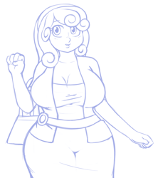 Size: 800x899 | Tagged: safe, artist:redintravenous, character:sweetie belle, species:human, adult, breasts, busty sweetie belle, cleavage, curvy, female, hourglass figure, humanized, monochrome, sketch, solo, wide hips