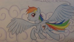 Size: 3072x1728 | Tagged: safe, artist:thefriendlyelephant, character:rainbow dash, female, flying, solo, traditional art