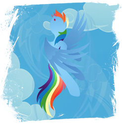 Size: 901x916 | Tagged: safe, artist:rariedash, part of a set, character:rainbow dash, species:pegasus, species:pony, cloud, female, flying, hooves, lineless, mare, open mouth, sky, solo, wings