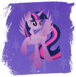 Size: 901x916 | Tagged: safe, artist:rariedash, part of a set, character:twilight sparkle, character:twilight sparkle (alicorn), species:alicorn, species:pony, cutie mark, cutie mark background, female, hooves, horn, lineless, mare, raised hoof, smiling, solo, spread wings, wings