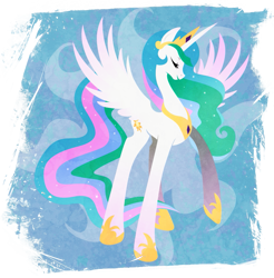 Size: 901x916 | Tagged: safe, artist:rariedash, part of a set, character:princess celestia, species:alicorn, species:pony, cutie mark, cutie mark background, eyes closed, female, hooves, horn, lineless, mare, solo, spread wings, wings