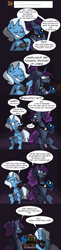 Size: 851x3504 | Tagged: safe, artist:herny, character:princess luna, character:trixie, gamer luna, luna-afterdark, coffee, coffee mug, comic, controller, grammar error, grin, megaman, mug, sipping, smiling, spit take, spitting, trixie is magic, tumblr, video game