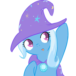 Size: 1000x1000 | Tagged: safe, artist:theparagon, character:trixie, species:pony, species:unicorn, g4, cape, clothing, cute, diatrixes, female, filly, foal, hat, simple background, solo, trixie's cape, trixie's hat, white background, younger