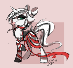 Size: 1280x1191 | Tagged: safe, artist:probablyfakeblonde, oc, oc only, blep, bow, clothing, dress, floppy ears, ribbon, solo, tail bow, tongue out