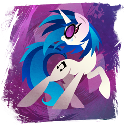 Size: 901x916 | Tagged: safe, artist:rariedash, character:dj pon-3, character:vinyl scratch, species:pony, species:unicorn, cutie mark, cutie mark background, female, grin, hooves, horn, lineless, mare, raised hoof, smiling, solo, sunglasses, teeth
