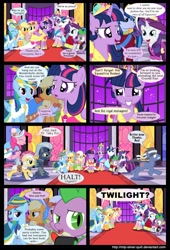 Size: 2000x2949 | Tagged: safe, artist:mlp-silver-quill, character:applejack, character:fluttershy, character:princess cadance, character:rainbow dash, character:rarity, character:shining armor, character:spike, character:twilight sparkle, character:twilight sparkle (alicorn), oc, oc:clutterstep, species:alicorn, species:pony, comic:a princess' tears, comic, female, mare, medic, royal guard