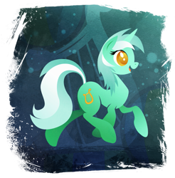 Size: 901x916 | Tagged: safe, artist:rariedash, character:lyra heartstrings, species:pony, species:unicorn, cutie mark, cutie mark background, female, hooves, horn, lineless, mare, open mouth, profile, solo, walking