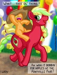 Size: 553x720 | Tagged: safe, artist:texasuberalles, character:applejack, species:earth pony, species:pony, g3, applejack (g3), applejack's hat, applejack's parents, clothing, duo, fair, filly, filly applejack, g3 to g4, generation leap, hat, hot minute, previous generation