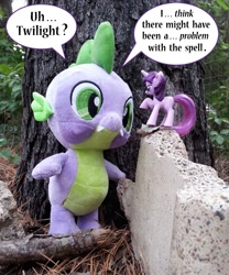Size: 750x902 | Tagged: safe, artist:texasuberalles, character:spike, character:twilight sparkle, species:dragon, species:pony, species:unicorn, build-a-bear, duo, irl, mcdonald's happy meal toys, missing cutie mark, photo, plushie, size difference, spike plushie, toy