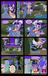 Size: 3313x5213 | Tagged: safe, artist:mlp-silver-quill, character:twilight sparkle, character:twilight sparkle (alicorn), oc, oc:clutterstep, species:alicorn, species:pony, comic:a princess' tears, canterlot, comic, droste maze, female, mare, medic, peach dream, royal guard, running, top tier