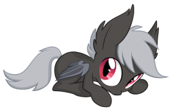 Size: 1112x721 | Tagged: source needed, safe, artist:equestria-prevails, oc, oc only, oc:heartburn, species:bat pony, species:pony, fluffy, foal, scared, simple background, solo, transparent background