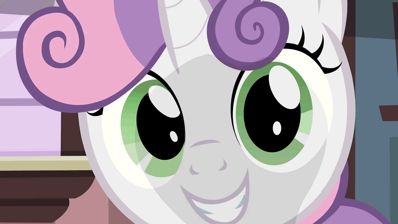 Size: 1280x720 | Tagged: safe, artist:dtkraus, character:sweetie belle, animated, bronybait, creepy, drugged, female, goddammit kraus, implied drugs, looking at you, roofie, solo