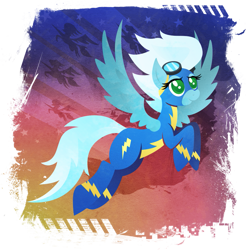 Size: 901x916 | Tagged: safe, artist:rariedash, character:fleetfoot, species:pegasus, species:pony, female, flying, goggles, hooves, lineless, mare, solo, spread wings, wings, wonderbolts, wonderbolts uniform