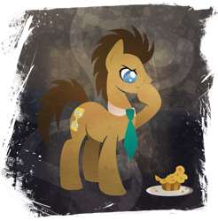 Size: 901x916 | Tagged: safe, artist:rariedash, character:doctor whooves, character:time turner, species:earth pony, species:pony, cutie mark, cutie mark background, hooves, lineless, male, muffin, necktie, solo, stallion