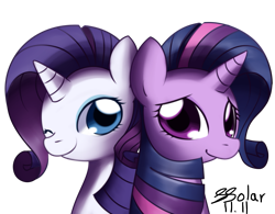 Size: 969x756 | Tagged: safe, artist:solar-slash, character:rarity, character:twilight sparkle, episode:the cutie pox, g4, my little pony: friendship is magic, alternate hairstyle, bust, duo, portrait, rarity hair