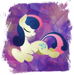 Size: 901x916 | Tagged: safe, artist:rariedash, character:bon bon, character:sweetie drops, species:earth pony, species:pony, cutie mark, cutie mark background, eyes closed, female, hooves, lineless, mare, prone, smiling, solo