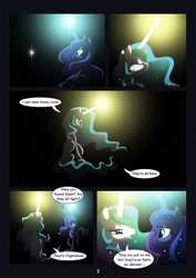 Size: 1240x1754 | Tagged: safe, artist:equestria-prevails, character:princess celestia, character:princess luna, species:alicorn, species:pony, comic, dark, dialogue, duo, duo female, female, glowing horn, mare, photoshop, royal sisters