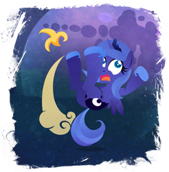 Size: 901x916 | Tagged: safe, artist:rariedash, character:princess luna, species:alicorn, species:pony, cute, cutie mark, d:, female, filly, frown, hooves, horn, lineless, mare, not safe for woona, open mouth, plot, slipping, solo, spread wings, this will end in tears, wide eyes, wings, woona