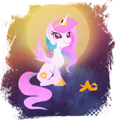 Size: 900x921 | Tagged: safe, artist:rariedash, character:princess celestia, species:alicorn, species:pony, banana, chewing, cute, cutelestia, cutie mark, female, food, hooves, horn, lineless, mare, sitting, solo, spread wings, wings