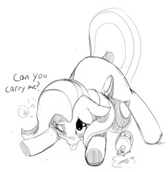 Size: 877x898 | Tagged: safe, artist:mewball, character:fluttershy, species:pegasus, species:pony, alcohol, blep, blushing, bubble, cute, dialogue, drunk, drunkershy, falling, female, floppy ears, mare, monochrome, one eye closed, shyabetes, sketch, solo, tongue out, wink