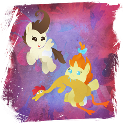 Size: 901x916 | Tagged: safe, artist:rariedash, character:pound cake, character:pumpkin cake, species:pegasus, species:pony, species:unicorn, baby, baby pony, blank flank, colt, drool, female, filly, flying, foal, hooves, horn, lineless, male, mouth hold, open mouth, rubber chicken, sitting, solo, spread wings, wings