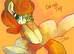 Size: 1100x800 | Tagged: dead source, safe, artist:dhui, character:carrot top, character:golden harvest, species:earth pony, species:pony, carrot, cute, cutie top, female, food, mare, on back, solo, spread legs