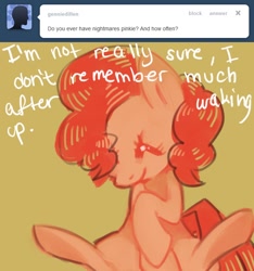 Size: 656x700 | Tagged: dead source, safe, artist:dhui, character:pinkie pie, ask tired pie, tumblr