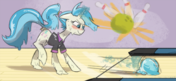 Size: 1162x536 | Tagged: safe, artist:herny, character:allie way, bowling, bowling ball, goo, goo pony, melting, original species, solo, sports, wat