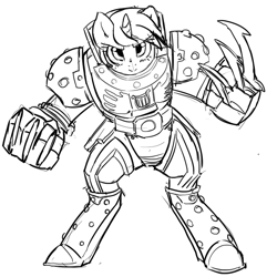 Size: 750x750 | Tagged: safe, artist:mewball, character:lyra heartstrings, crossover, female, lightning claw, power armor, powered exoskeleton, solo, space marine, terminator armor, tyberos the red wake, warhammer (game), warhammer 40k