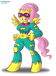 Size: 4400x6000 | Tagged: safe, artist:scobionicle99, character:fluttershy, character:saddle rager, species:anthro, episode:power ponies, g4, my little pony: friendship is magic, abs, absurd resolution, female, flutterhulk, solo