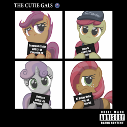 Size: 3900x3900 | Tagged: safe, artist:template93, character:apple bloom, character:babs seed, character:scootaloo, character:sweetie belle, species:pegasus, species:pony, album cover, commission, cutie mark crusaders, high res, ponified, ponified album cover