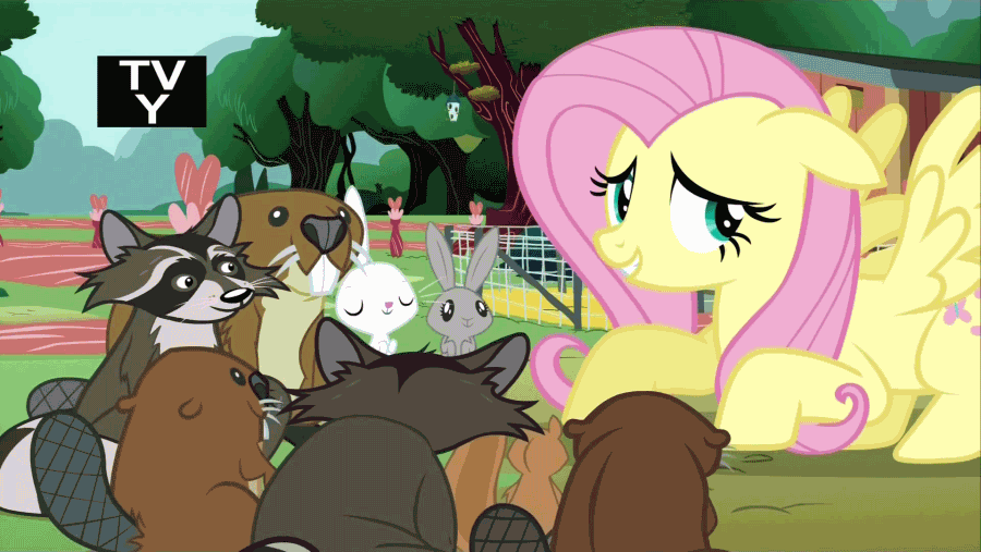 Size: 900x507 | Tagged: safe, artist:dtkraus, edit, edited screencap, screencap, character:angel bunny, character:flutterbat, character:fluttershy, character:spike, character:twilight sparkle, character:twilight sparkle (alicorn), species:alicorn, species:bat pony, species:pony, species:rabbit, episode:bats!, episode:magic duel, g4, my little pony: friendship is magic, angry, animal, animated, beaver, ear, eye contact, eyes, fangs, fence, flutterrage, glare, hub logo, hubble, raccoon, race swap, spread wings, teeth, the hub, tooth, transformation, tv rating, upset, vamp out, wings