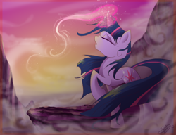 Size: 1300x1000 | Tagged: dead source, safe, artist:probablyfakeblonde, character:twilight sparkle, species:pony, eyes closed, magic