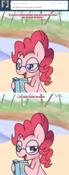 Size: 600x1511 | Tagged: safe, artist:solar-slash, character:pinkie pie, ask pinkie pie solutions, glasses