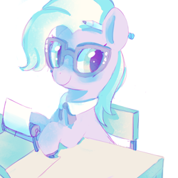 Size: 640x640 | Tagged: safe, artist:mewball, character:grace manewitz, episode:rarity takes manehattan, g4, my little pony: friendship is magic, female, glasses, pencil, solo, typewriter