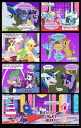 Size: 2000x3147 | Tagged: safe, artist:mlp-silver-quill, character:applejack, character:caesar, character:eclair créme, character:fancypants, character:fluttershy, character:lyrica lilac, character:orion, character:pinkie pie, character:pokey pierce, character:princess cadance, character:princess luna, character:rainbow dash, character:rarity, character:shining armor, character:spike, character:twilight sparkle, character:twilight sparkle (alicorn), oc, oc:clutterstep, species:alicorn, species:pony, comic:a princess' tears, comic, female, mane seven, mane six, mare