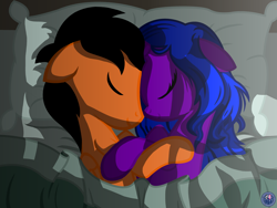 Size: 4000x3000 | Tagged: safe, artist:template93, oc, oc only, species:pegasus, species:pony, species:unicorn, bed, commission, cute, night, sleeping, snuggling