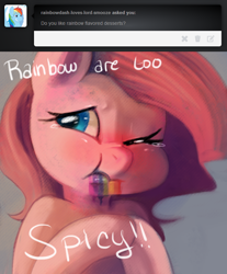 Size: 654x791 | Tagged: dead source, safe, artist:dhui, character:pinkie pie, crying, dripping, eating, female, rainbow, solo, tired pie, tumblr