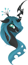 Size: 466x1080 | Tagged: safe, artist:rariedash, character:queen chrysalis, species:changeling, bust, changeling queen, fangs, female, floppy ears, lineless, portrait, profile, simple background, solo, teeth, white background
