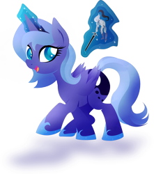 Size: 1386x1570 | Tagged: safe, artist:rariedash, character:princess luna, species:alicorn, species:pony, artorias, cutie mark, female, filly, foal, glowing horn, hooves, horn, levitation, lineless, magic, open mouth, solo, telekinesis, wings, woona, younger