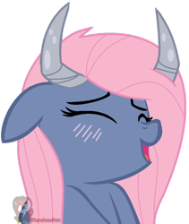 Size: 600x712 | Tagged: safe, artist:ipandacakes, oc, oc only, oc:petunia, parent:fluttershy, parent:iron will, parents:ironshy, eyes closed, hybrid, interspecies offspring, offspring, solo