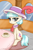 Size: 530x809 | Tagged: safe, artist:puetsua, character:coco pommel, species:earth pony, species:pony, g4, cafe, clothing, coffee, cushion, cute, female, hat, lidded eyes, looking at you, mare, mug, signature, sitting, smiling, solo, table, tiled floor, tiles, window