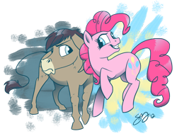 Size: 1300x1000 | Tagged: safe, artist:probablyfakeblonde, character:cranky doodle donkey, character:pinkie pie, species:donkey, species:earth pony, species:pony, duo, female, male