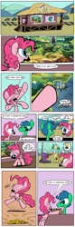 Size: 1280x3860 | Tagged: safe, artist:joeywaggoner, character:pinkie pie, episode:too many pinkie pies, g4, my little pony: friendship is magic, busking, comic, dancing, diane, hilarious in hindsight, map of equestria, moustache, pie incognito, the clone that got away, train
