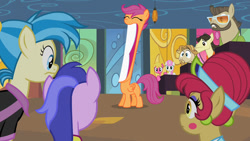 Size: 1280x720 | Tagged: safe, artist:dtkraus, edit, edited screencap, screencap, character:allie way, character:big wig, character:cherry berry, character:jeff letrotski, character:scootaloo, character:sea swirl, character:twinkleshine, species:pegasus, species:pony, episode:the cutie pox, g4, my little pony: friendship is magic, colter sobchak, donny, teeth, theodore donald "donny" kerabatsos, wat