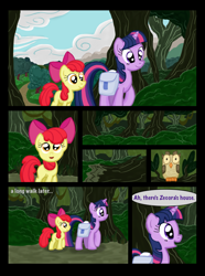 Size: 760x1020 | Tagged: safe, artist:template93, character:apple bloom, character:owlowiscious, character:twilight sparkle, color, comic, story of the blanks