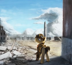 Size: 945x846 | Tagged: safe, artist:anticular, oc, oc only, species:pony, species:unicorn, fallout equestria, bygone civilization, commission, crossover, fallout, solo, washington d.c., washington monument