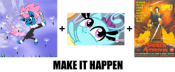 Size: 1276x524 | Tagged: safe, artist:ichibangravity, character:seabreeze, species:breezies, episode:it ain't easy being breezies, g4, my little pony: friendship is magic, exploitable meme, gusty pond, lake wind, make it happen, male, meme, seabreeze the family man, shogun assassin, sword