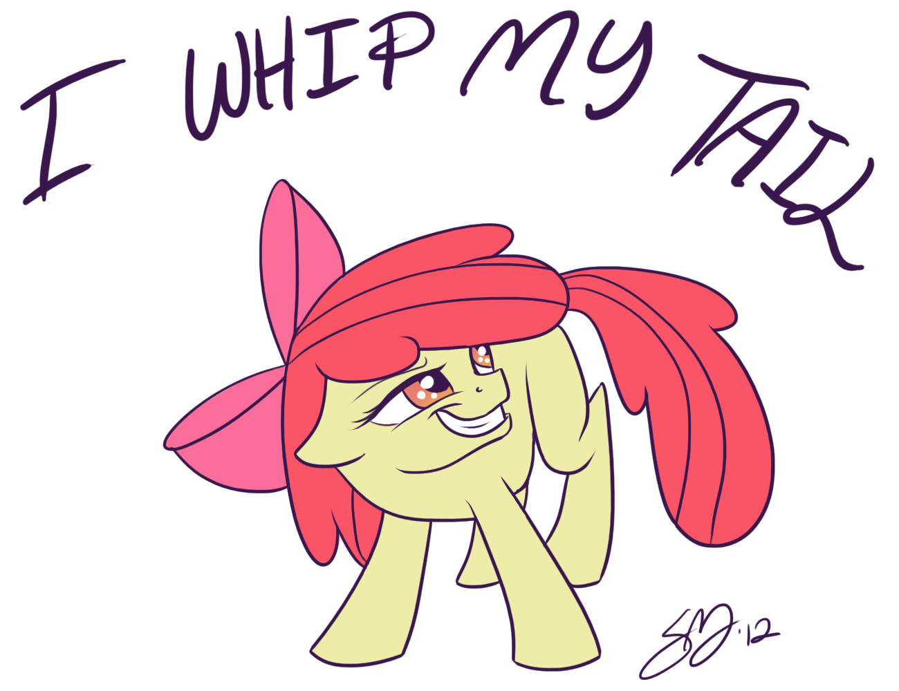 Size: 1300x1000 | Tagged: safe, artist:probablyfakeblonde, character:apple bloom, animated, female, gif, i whip my hair back and forth, simple background, solo, tail wag, white background