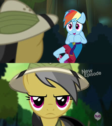 Size: 1280x1440 | Tagged: safe, artist:dtkraus, edit, character:daring do, character:rainbow dash, episode:daring don't, g4, my little pony: friendship is magic, my little pony:equestria girls, can can, dancing, reverse satyr, unamused, vulgar, wat